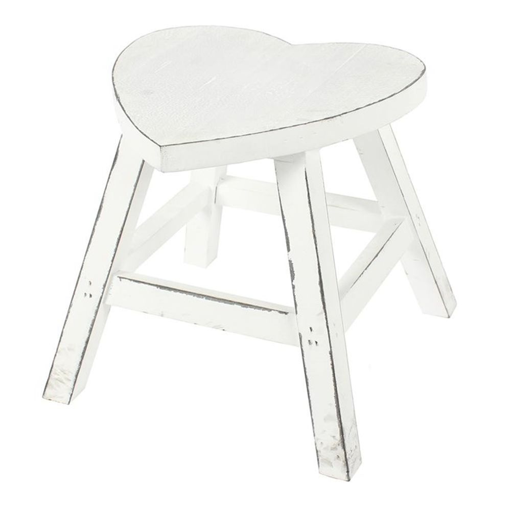 White Shabby Heart Stool